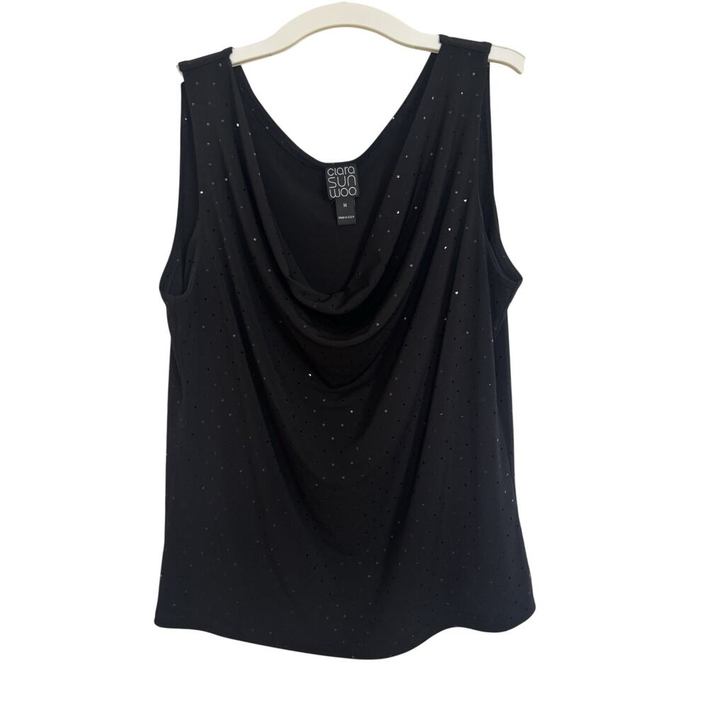 Clara Sun Woo Black Cowl Neck Dot Tank Medium Travel Friendly Wrinkle Free